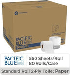 Georgia-Pacific Pacific Blue Basic 2-Ply Embossed Toilet Paper,19880/01, 550 Sheets Per Roll, 80 Rolls Per Case