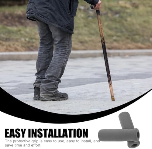 COHEALI 4Pcs Cane Handle Covers Non-Slip Foam Grips for Walking Canes and Crutches Comfortable Elderly Hand Grip Wraps Grey 4.33X1.37In