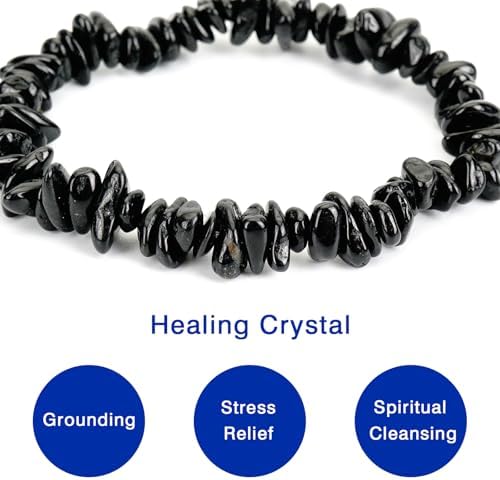 Bracelets for Men & Women - Natural Gemstone Raw Beads Stretch Bracelet, Irregular Chips Healing Crystal Jewelry. Anxiety Relief for Stress & Negative Energy Protection.
