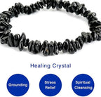Bracelets for Men & Women - Natural Gemstone Raw Beads Stretch Bracelet, Irregular Chips Healing Crystal Jewelry. Anxiety Relief for Stress & Negative Energy Protection.