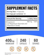 BulkSupplements.com Magnesium Glycinate Capsules - Magnesium Supplement, Highly Absorbed Form - Gluten Free, 4 Capsules per Serving (400mg), 240 Count (Pack of 1)