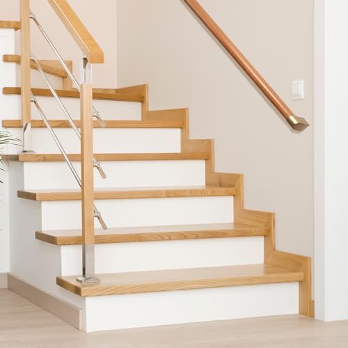 HouseAid 3.6 ft Wood Handrail for Indoor Stairs, Solid Beech Stairs Handrail with Gold Metal Alloy Brackets, Upgraded 1-3/5” Round, Wall Mounted
