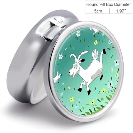 Goat Frolic Pill Case Metal Round Portable Pill Box,Waterproof Travel Pills Organizer Vitamins Medicine Storage Box for Travel Or Daily