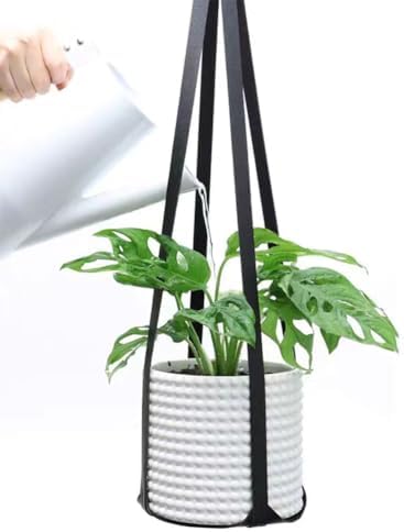 2Pcs Plant Hanger Indoor, Black PU Leather Plant Hangers, Planter Wall Hanging Shelf Holder with Leather Rope for Home Decoration Outdoor Gardening Accessory, Plant and Pot Not Included