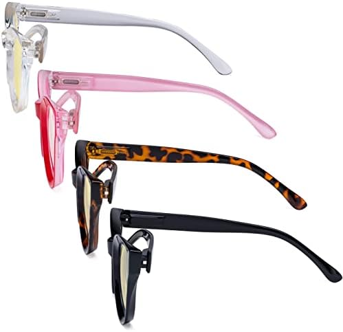 Eyekepper 4 Pack Oversized Blue Light Filter Glasses Women Cat Eye Computer Reading Glasses Yellow Tinted +1.50