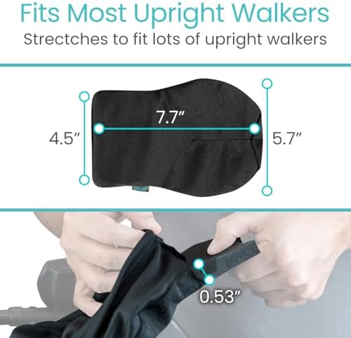Vive Upright Walker Forearm Pads For Seniors (2 Pcs) - Foam Lightweight Armrest Cover - Stand up, Tall Upwalker Accessories - Soft, Comfortable Rest For Arms, Machine Washable - Nonslip Bottom (Black)