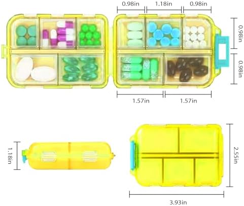 Travel Pill Organizer Portable Pocket Pill Case Small Pill Box for Purse Medicine Organizer Have 10 Compartments Storage Vitamin Fish Oil by INVODA (Yellow)