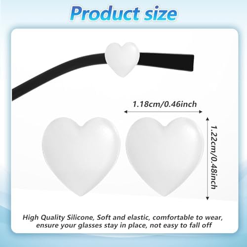 CIATBYYJ 12 Pairs Heart Eyeglasses Ear Grips, White Anti Slip Eyewear Retainers Behind The Ear Hooks Holder, Soft Sunglasses Eyeglasses Stopper, Silicone Ears Hooks for Reading Glasses