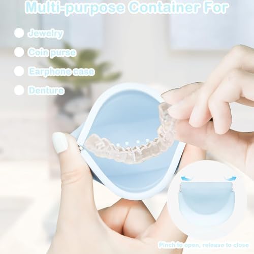 Silicone Retainer Case, Denture Case Retainer Holder with Vent Holes, Portable Retainer Cleaner Case for Women Men, Mouth Guard Aligner Case Dental Retainer Container Case (Light Blue)