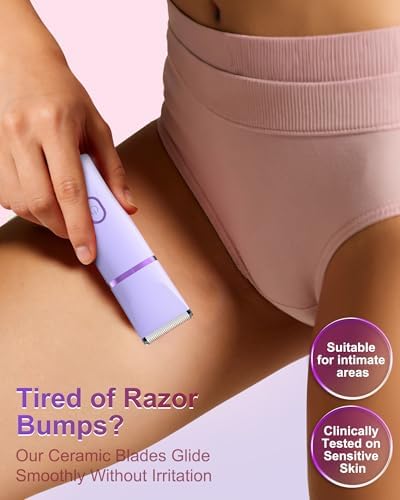 Bikini Trimmer for Women, 2-in-1 Waterproof Painless Body Shaver for Legs, Underarms, Bikini Line with Narrow & Wide Ceramic Blades, 3 Combs, USB Rechargeable, Travel Friendly Gift for Women,Mauve