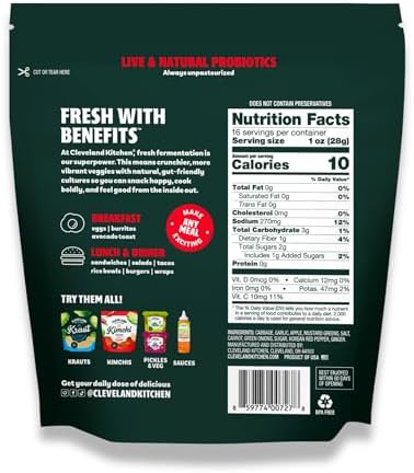 Cleveland Kitchen Classic Kimchi - Lightly Fermented Vegetables, Crunchy & Delicious with a Hint of Spicy, Live & Natural Probiotics, 16 oz