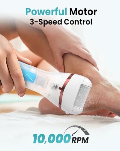 PUBOO Foot Callus Remover Electric 10000 RPM 3-Speed IPX7 Recharge Pedicure Kit for Hard Skin Women & Men Portable Multi-Roller File Grinder Sander Scrubber, LED Display for Wet & Dry Mathers Day Gift