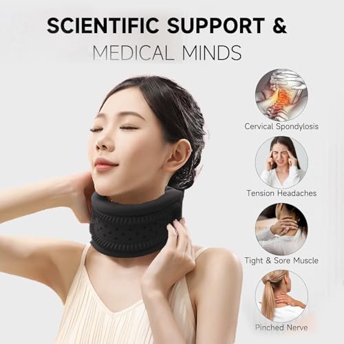 Neck Support Brace for Pain Relief, Adjustable Cervical Collar Neck Traction Device, Soft Neck Protectors Wraps for Women Men Keep Vertebrae Stable and Aligned, Cervical Spine Pressure Relief (Black)