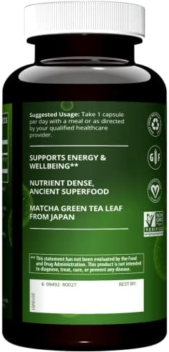 MRM Matcha Green Tea Capsules - For Women & Men - Natural Green Tea Leaf Capsules - Antioxidants, Caffeine, Vitamins & Minerals for Daily Productivity & Nutrition. Vegan and Gluten-Free - 60 Servings