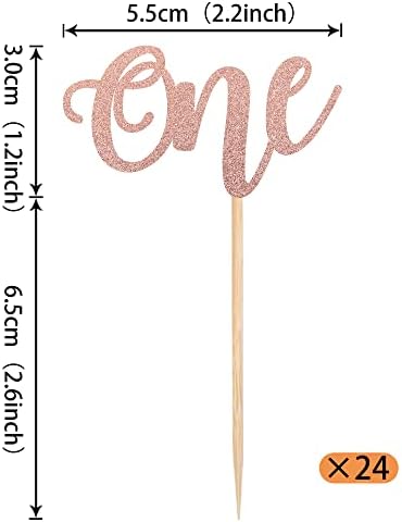 24 Pack One Cupcake Toppers Glitter Baby First Birthday Party Cupcake Food Picks Decorations for Baby Shower Boys Girls Kids 1st Birthday Party Cake Decorations Supplies Rose Gold