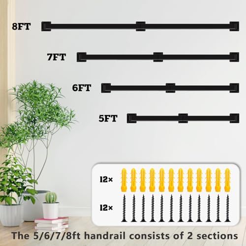 Stair Railing Indoor - Handrails for Stairs, 5ft Black Metal Staircase Hand Rails/Modern Wrought Iron Handrail, Industrial Wall Mounted Handrails Outdoor for Loft Porch Deck