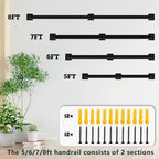 Stair Railing Indoor - Handrails for Stairs, 5ft Black Metal Staircase Hand Rails/Modern Wrought Iron Handrail, Industrial Wall Mounted Handrails Outdoor for Loft Porch Deck