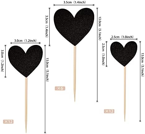 30 PCS Love Heart Cupcake Toppers Glitter Sweet Love Cupcake Picks Bridal Shower Wedding Engagement Cake Decorations for Valentine's Day Baby Shower Birthday Anniversary Party Supplies Black