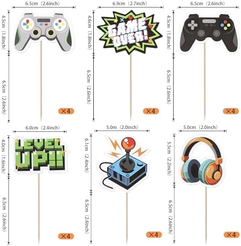 Rsstarxi 36 Pack Video Game Theme Cupcake Toppers Controllers Game On Level Up GamePad Cupcake Picks Decorations for Game Theme Baby Shower Kids Boys Gaming Birthday Party Cake Decorations