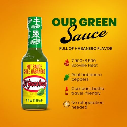 El Yucateco Green Habanero Hot Sauce, Authentic Mexican Chile Habanero Sauce, 4 fl oz (120 ml), Gluten Free (Pack of 6)