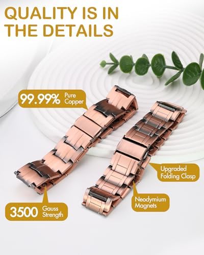 Feraco Men's Copper Bracelet,3X Strength 99.99% Pure Copper Magnetic Bracelets with Magnets,Adjustable Length with Sizing Tool