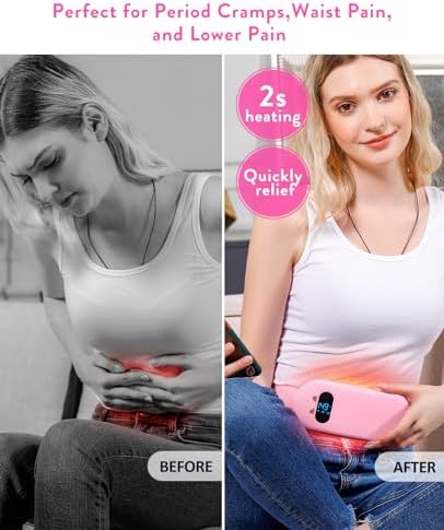 Portable Heating Pad for Period Cramps: Cordless Menstrual Heating Pad with 6 Heat Levels and 6 Massage Modes, 3s Fast Heating Gift for Women and Girl(Pink)