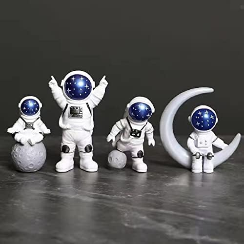 4PCS Cute Cartoon Creative Astronaut Figurine Resin Moon Spaceman Model Ornament Car Interior Figure for Astronaut Party Cake Topper Table Decoration ，with Exquisite High-End Gift Box。 (4PCS)