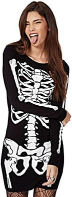 RieKet Women's Halloween Costume Skeleton Dress Long Sleeves Stretchy Short Mini Dress