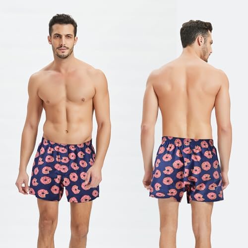 Mens Boxer Shorts Funny Boxers Sleep Short Plaid Cotton Loose Woven Boxers for Men Small Medium Large