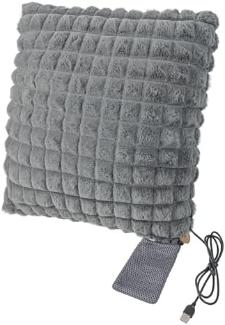 USB Heated Cushion Chair Sofa Bed Throw Pillow Home Office Lumbar Support Cushion Electric Heating Pad for Back, Abdomen, Lumbar, Neck, Shoulder (Gray)