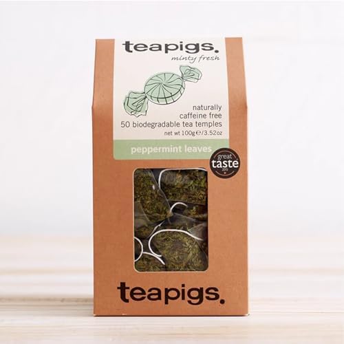 Teapigs Peppermint Leaves Tea Bags Made With Whole Tea Leaves, Natural Ingredients, Non-GMO, Caffeine-Free – 50 Count (1 Pack of 50 Teabags)