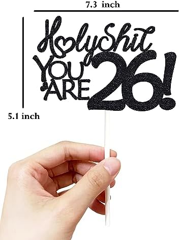 Happy 26th Birthday Cake Topper 26 Birthday Cake Toppers-Black Glitter, Funny 26th Cake Topper for Men,26 Cake Topper For Women, 26th birthday decorations,26th Birthday Cake Topper Twenty Six