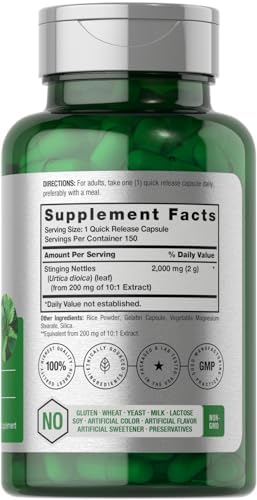 Horbäach Stinging Nettle Capsules | 150 Count | Herbal Leaf Extract Supplement | Non-GMO, Gluten Free
