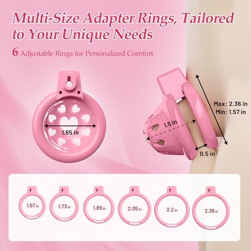 Lovely Pink Male Chastity Cage, Lightweight Chastity Devices with Soft Silicone Head 6 Cock Rings, Penis Bondage Gear Cock Cage Adult Toys with Invisible Lock, Male Chastity Belt BDSM Sex Toys for Men
