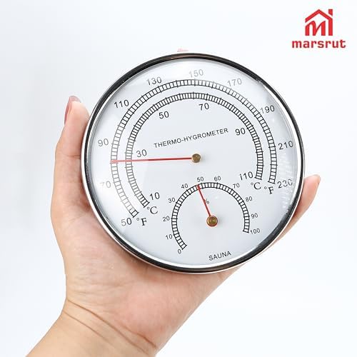 Steam Room Thermometer, Sauna Fahrenheit Temperature Gauge And Hygrometer Measure, 2in1 Dial Digital Hygrothermograph Humidity Thermostat Tool Accessories for Infrared Saunas Indoor Family Hotel, 4.8"