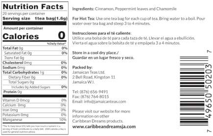 Caribbean Dreams Cinnamon Mint Tea, 20 Tea Bags