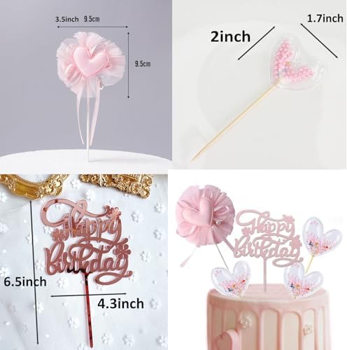 Pink Heart Cake Topper 5pcs Heart Shape Cake Decoration for Boys Girls WomenBirthday Baby Shower Party Anniversary (Pink Heart 5pcs)