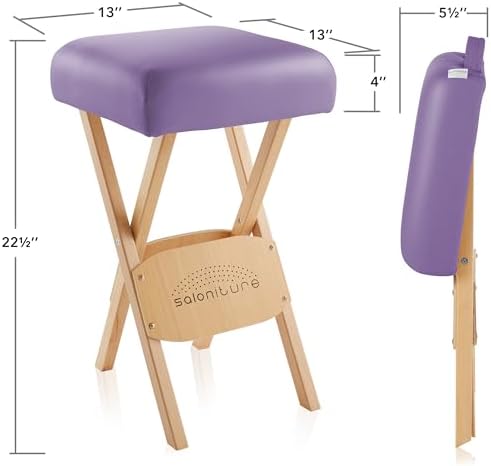 Saloniture Wood Folding Massage Stool with Carrying Case, Lavender