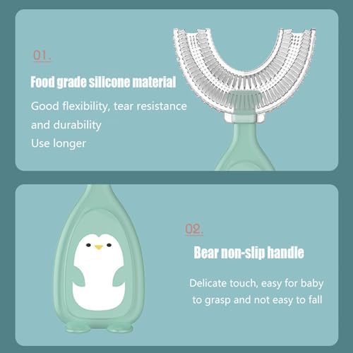 Children's U-Shaped Toothbrush Silicone Toothbrush Baby Mouth Cleaning Manual Toothbrush (Green, L), Kids u-Shaped Toothbrush