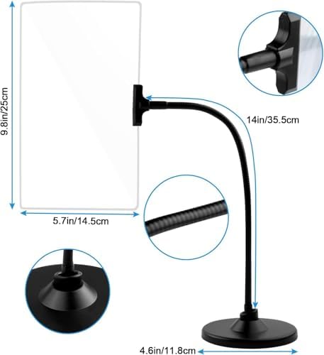 Magnifying Glass with Stand, 10" x 6" Large Page Magnifier, Flexible Gooseneck for Reading Small Print, Low Vision Aid for Seniors
