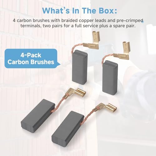 4-Pack Carbon Brushes, Compatible with Bosch 11250VSR 11253VSR 11255VSR RH328VC RH228VC HD21-2 HD19-2 1199VSR 1199VSRK, Cross-References