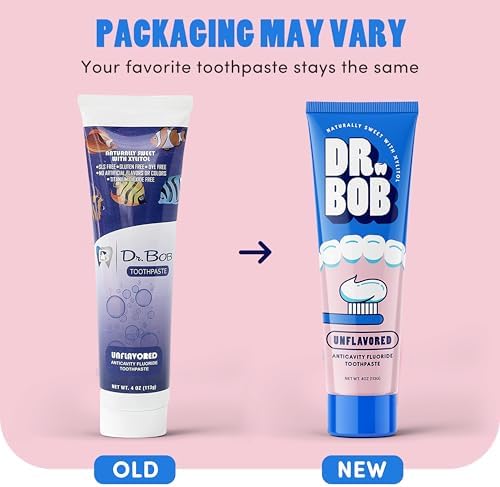 Dr. Bob Unflavored Anticavity Fluoride Toothpaste for Kids, Dentist-Recommended Toothpaste Gel with Xylitol for Sensitive Teeth, SLS-Free, Children and Adult Oral Care, 4 oz., 1-Pack
