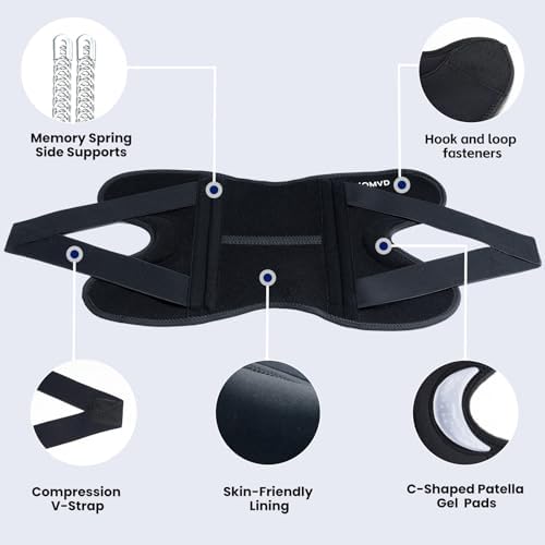JOMVD Knee Brace for Knee Pain, Meniscus Tear, ACL, Adjustable Knee Support with Side Spring Stabilizers for Meniscus Tear, Arthritis, Patella Stability, Knee Pain Relief, Women and Men, Large