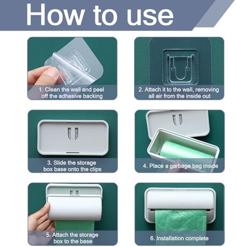 2 Pcs Trash Bag Dispenser,Garbage Bag Dispenser,Trash Can Liner Dispenser for Bottom of Can, Wall Mount Garbage Bag Dispenser Kitchen Bathroom Toilet Storage Organization with Two Hooks