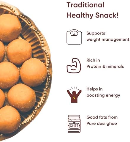 High Protein Besan Laddu – Sugar-Free Gram Flour Sweet Snack with Plant-Based Sweetener, Low Carb & High Fiber Indian Sweet - Pack of 2 (12 pcs)