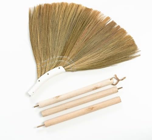 Natural Broom - Indoor Grass Broom - Long Handle Broomstick for House, Garage, Office, Lobby Room, Kitchen
