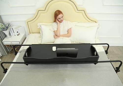 UNICOO Adjustable Overbed Table, Over The Bed Table with Wheels, Medical Overbed Table with Wheels Adjustable Height, Rolling Desk for Full/Queen/King Bed, Sturdy Wood & Steel Frame (Black)