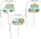 Ephlyn 36Pcs Pumpkin Truck Cupcake Toppers Fall Harvest Pumpkin Truck Cupcake Picks for Fall Harvest Theme Thanksgiving Party Birthday Decorations Supplies Blue