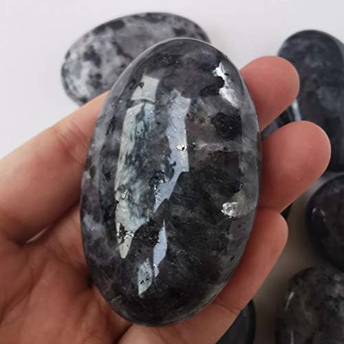 Natural Black Labradorite Oval Polished Worry Stones, Healing Crystal Indoor Fountain Stones Massage Energy Anxiety Relief Items
