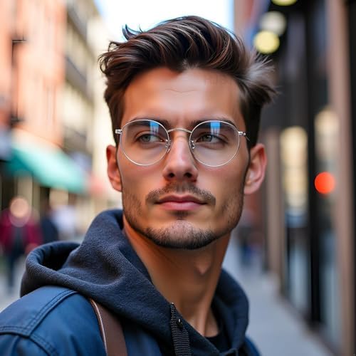 HJSTES Round Blue Light Glasses for Women Men Retro Circle Clear Lens Metal Frame Eyeglasses